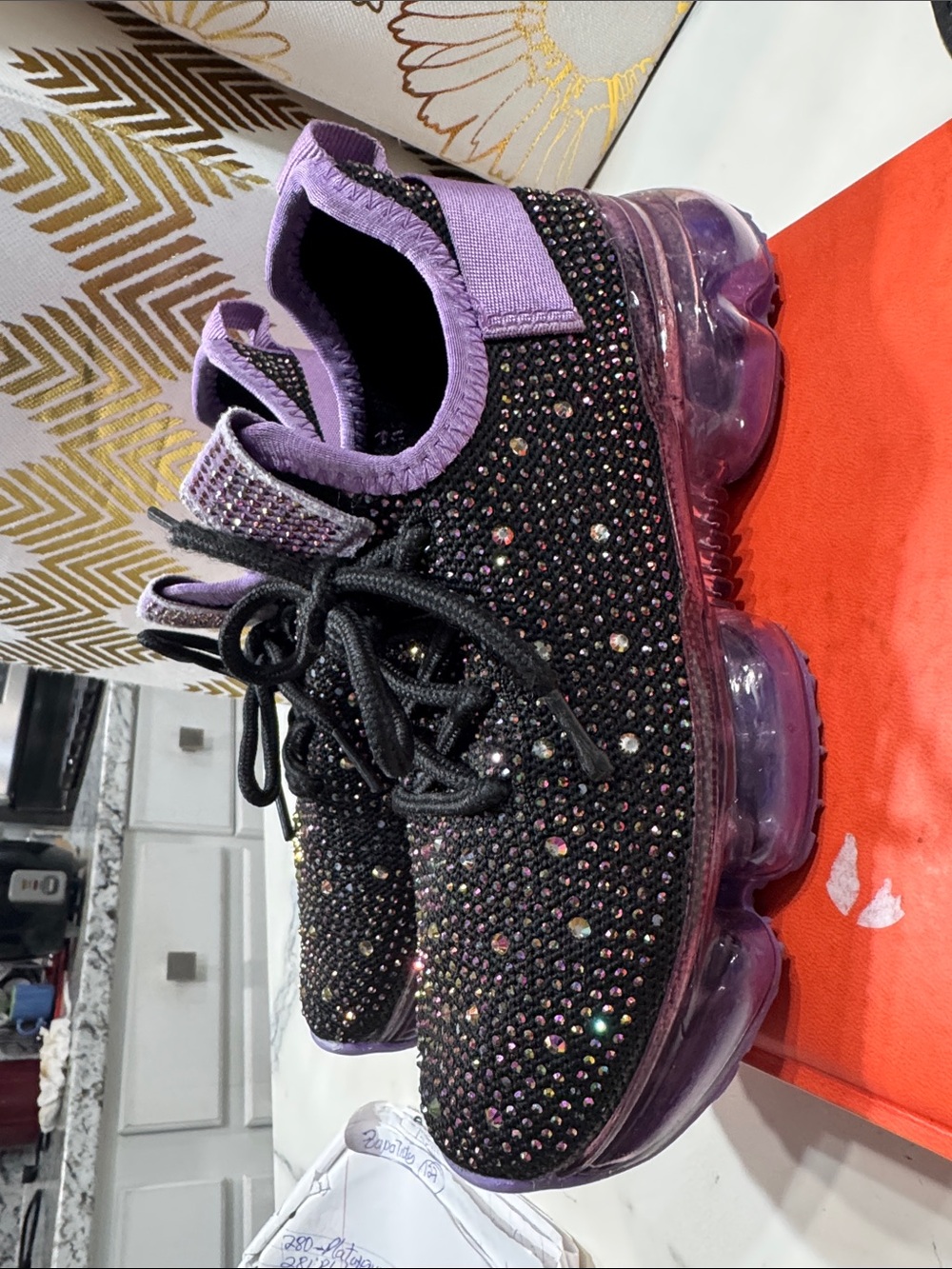 Link Rhinestone Sneakers Womens Size 12 Black‎ Purple Good Bubble Sole Platform